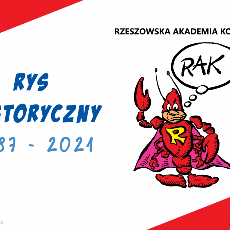 Namalowany czerwony rak stoi jak człowniek, na piersi ma dużą literę R jak superbohater oraz widać napis RAK w komiksowym dymku